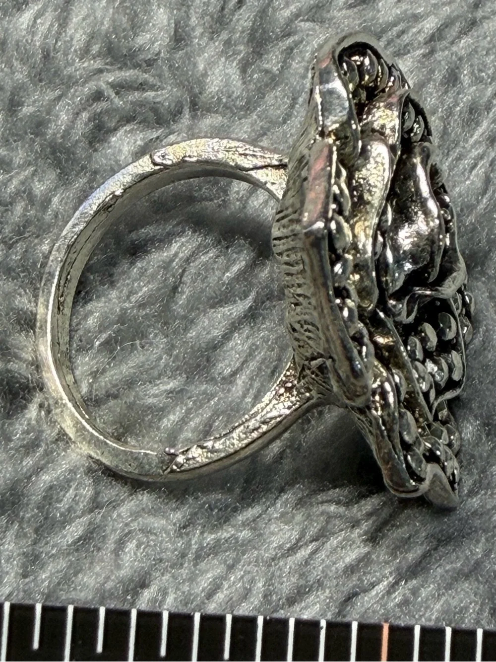 Silver-Tone Pave Flower Statement Ring - Silver